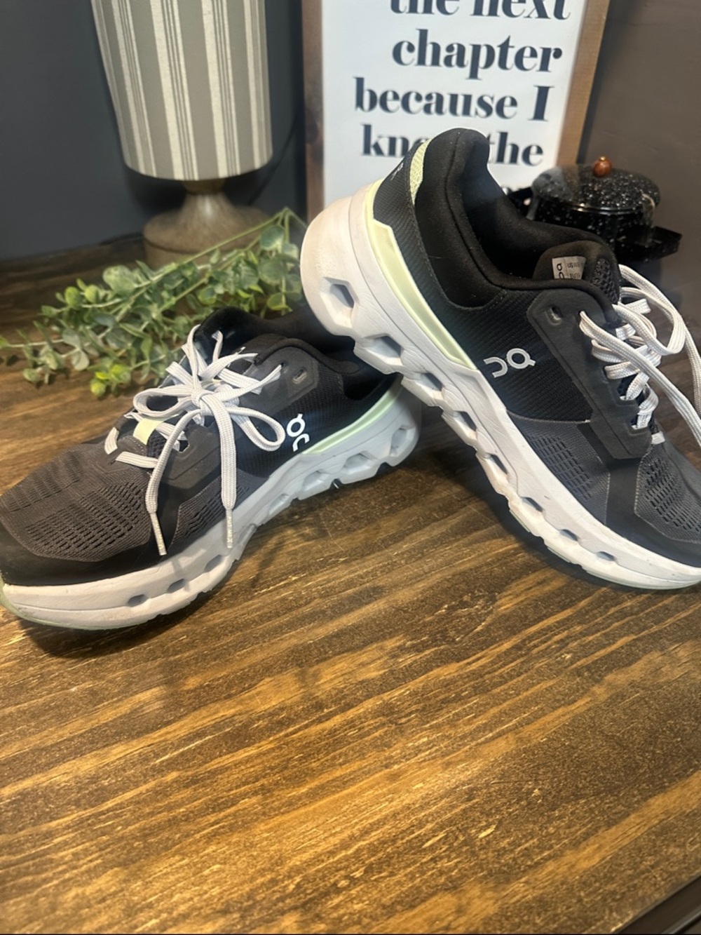 On Running Gray & White Running Shoes with Lime Highlights worn only twice